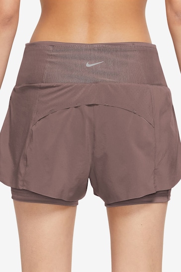 Nike Brown Dri-FIT Mid-Rise 3-inch 2-in-1 Running Shorts with Pockets