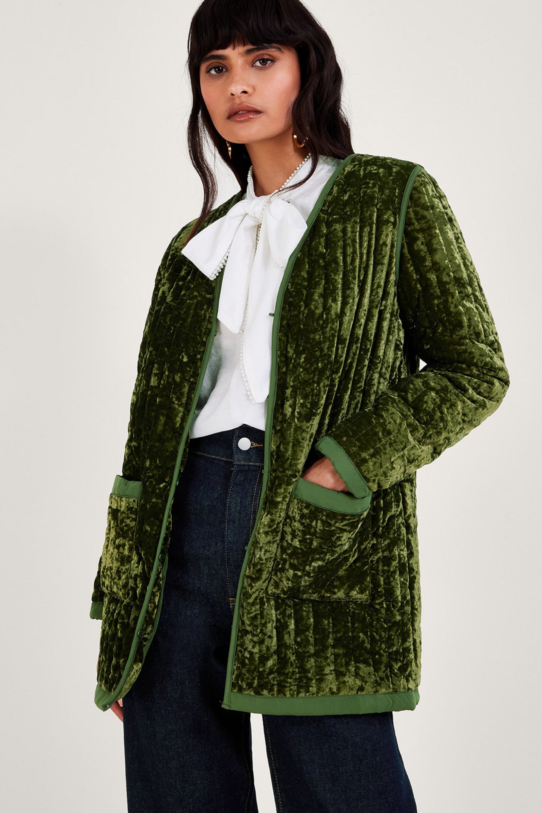 Buy Monsoon Green Velvet Quilted Jacket from Next Ireland