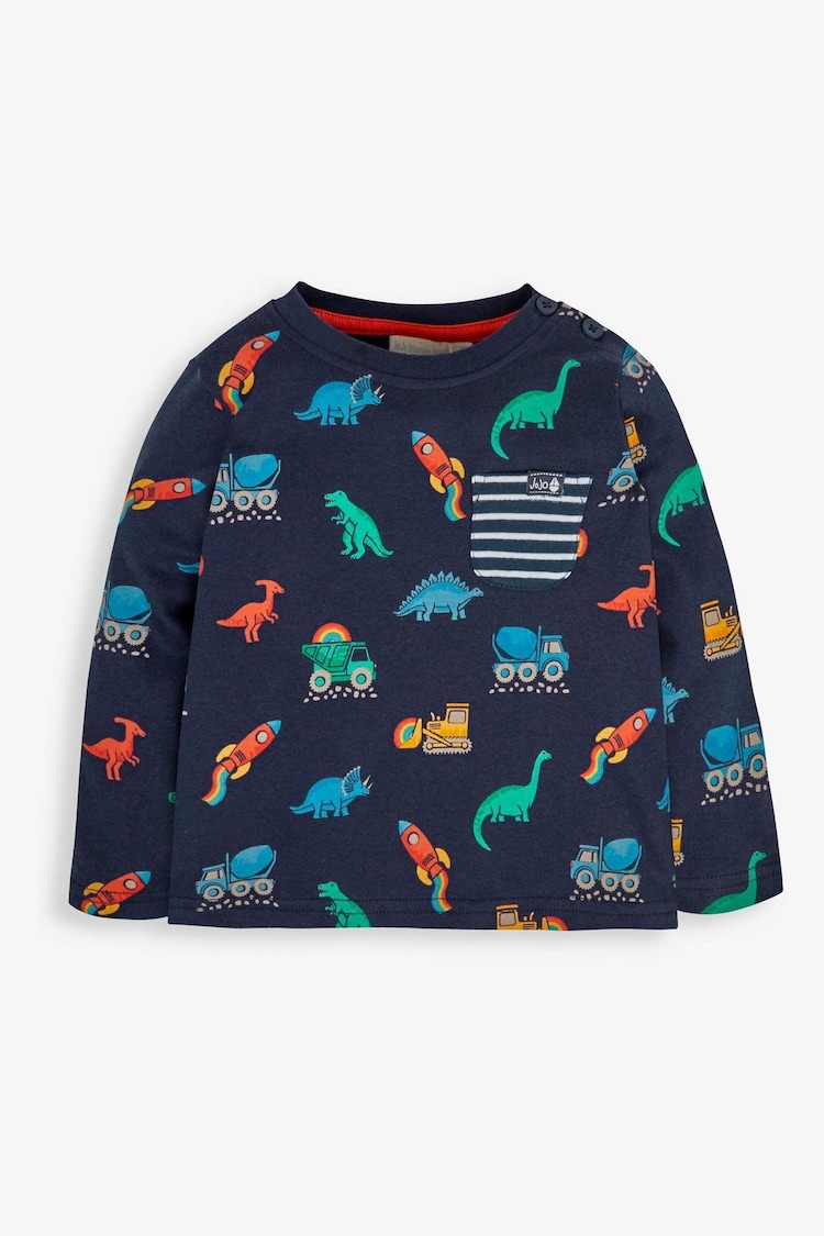 JoJo Maman Bébé Navy Dino Construction Print Pocket Top - Image 1 of 4