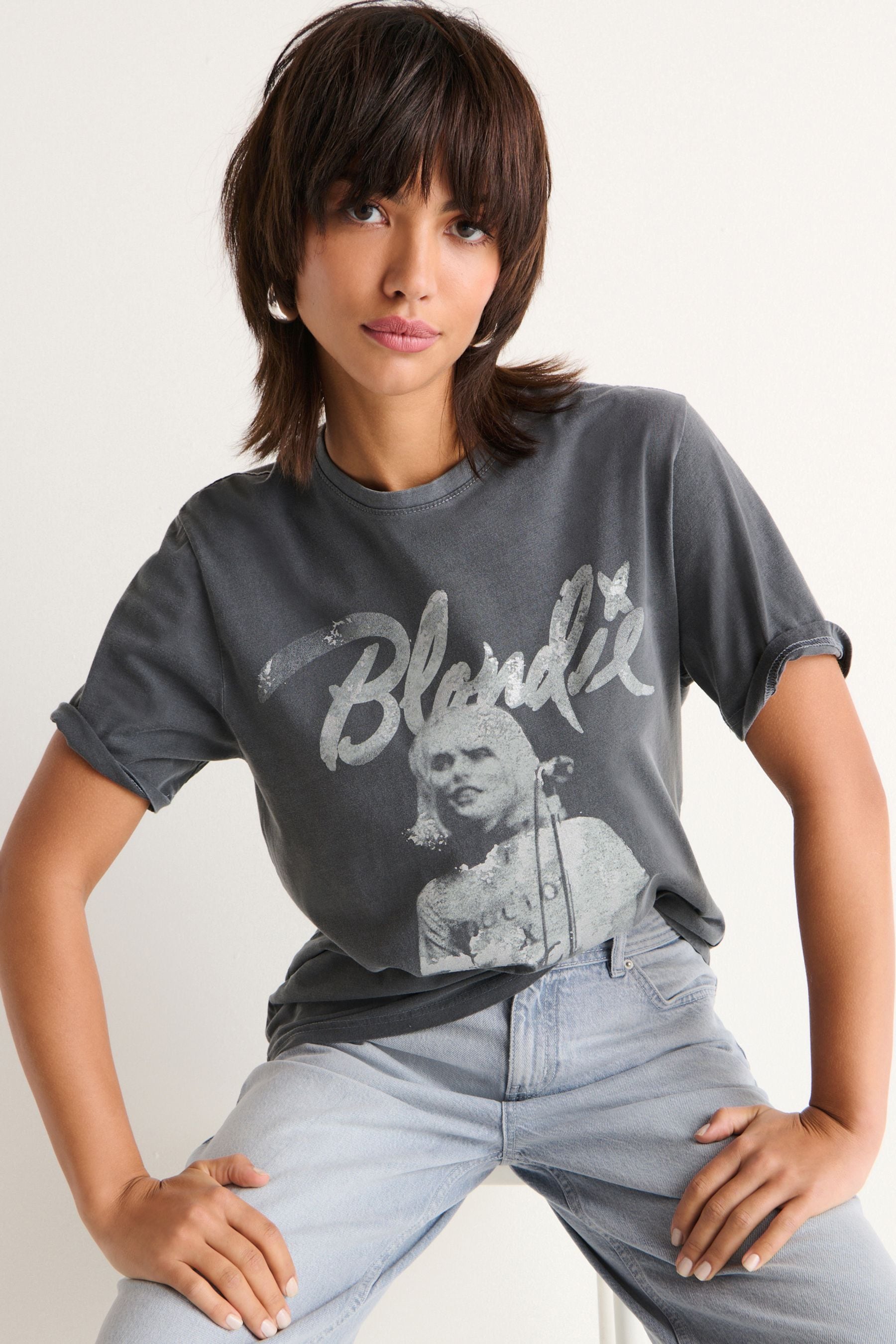 Charcoal Grey License Blondie Short Sleeve Graphic Band 100 Cotton T Shirt