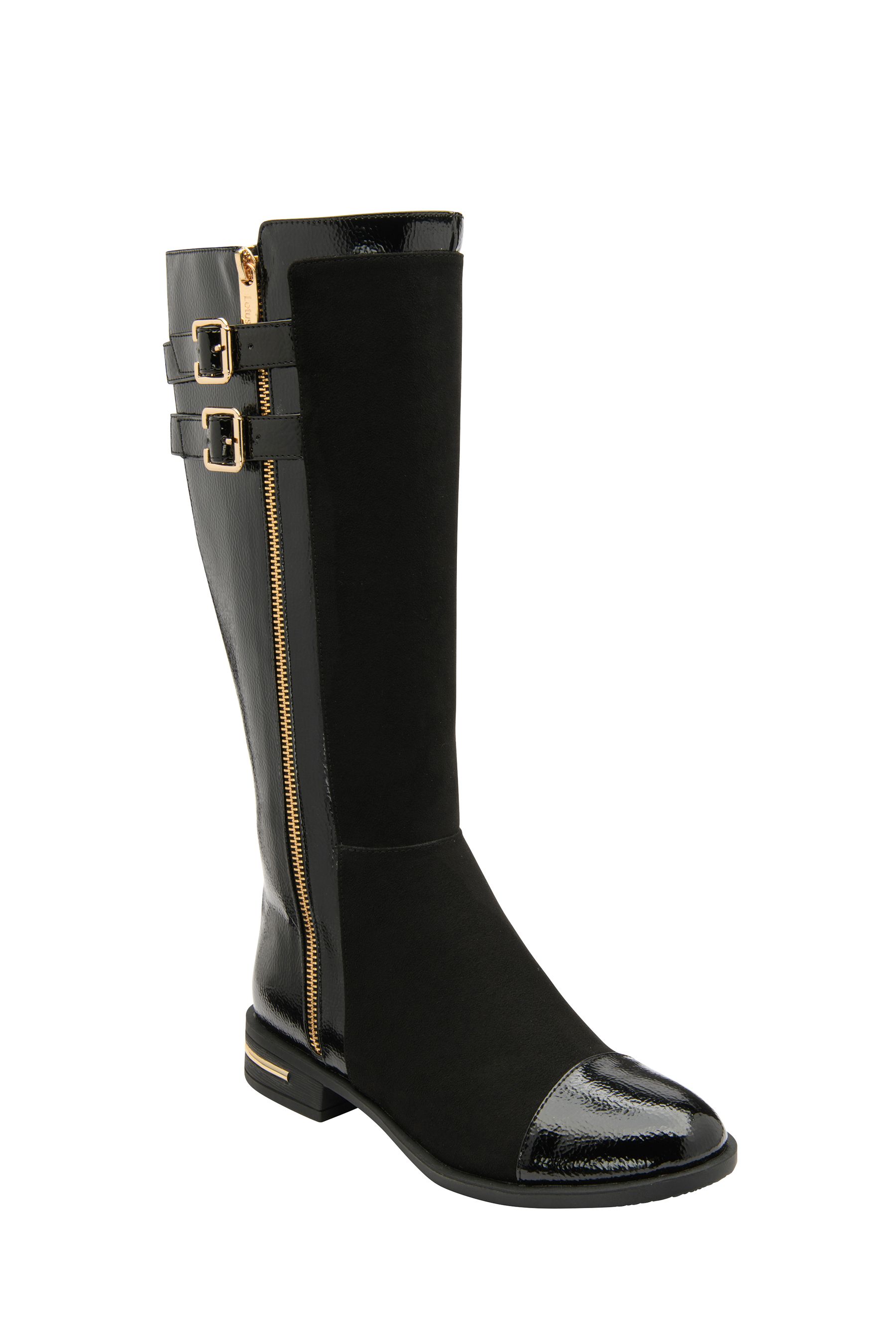 Buy Lotus Black Textile Patent Knee High Boots from Next Kazakhstan