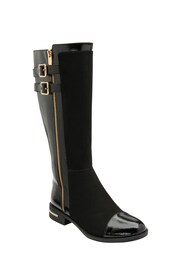 Lotus Black Textile & Patent Knee-High Boots - Image 1 of 4