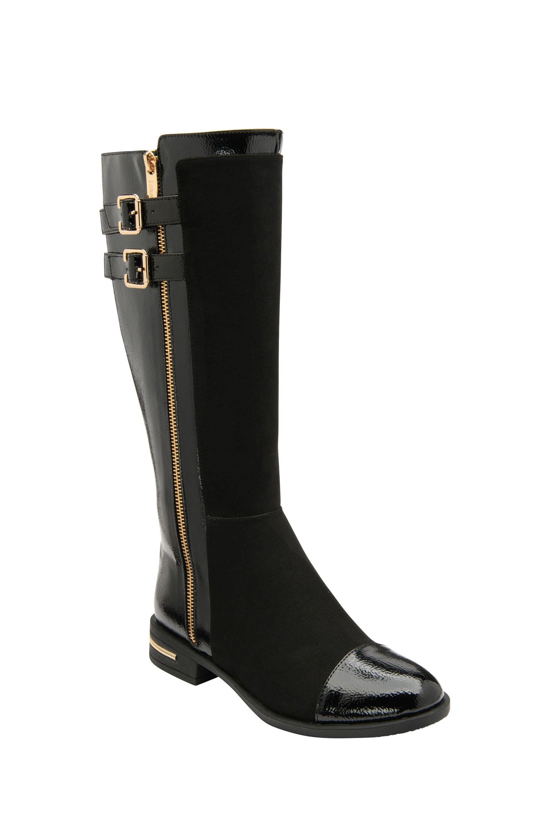 Lotus Black Textile & Patent Knee-High Boots - Image 1 of 4