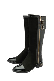 Lotus Black Textile & Patent Knee-High Boots - Image 2 of 4