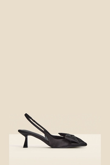 Sosandar Black Bow Detail Kitten Heel Slingback Court Shoes