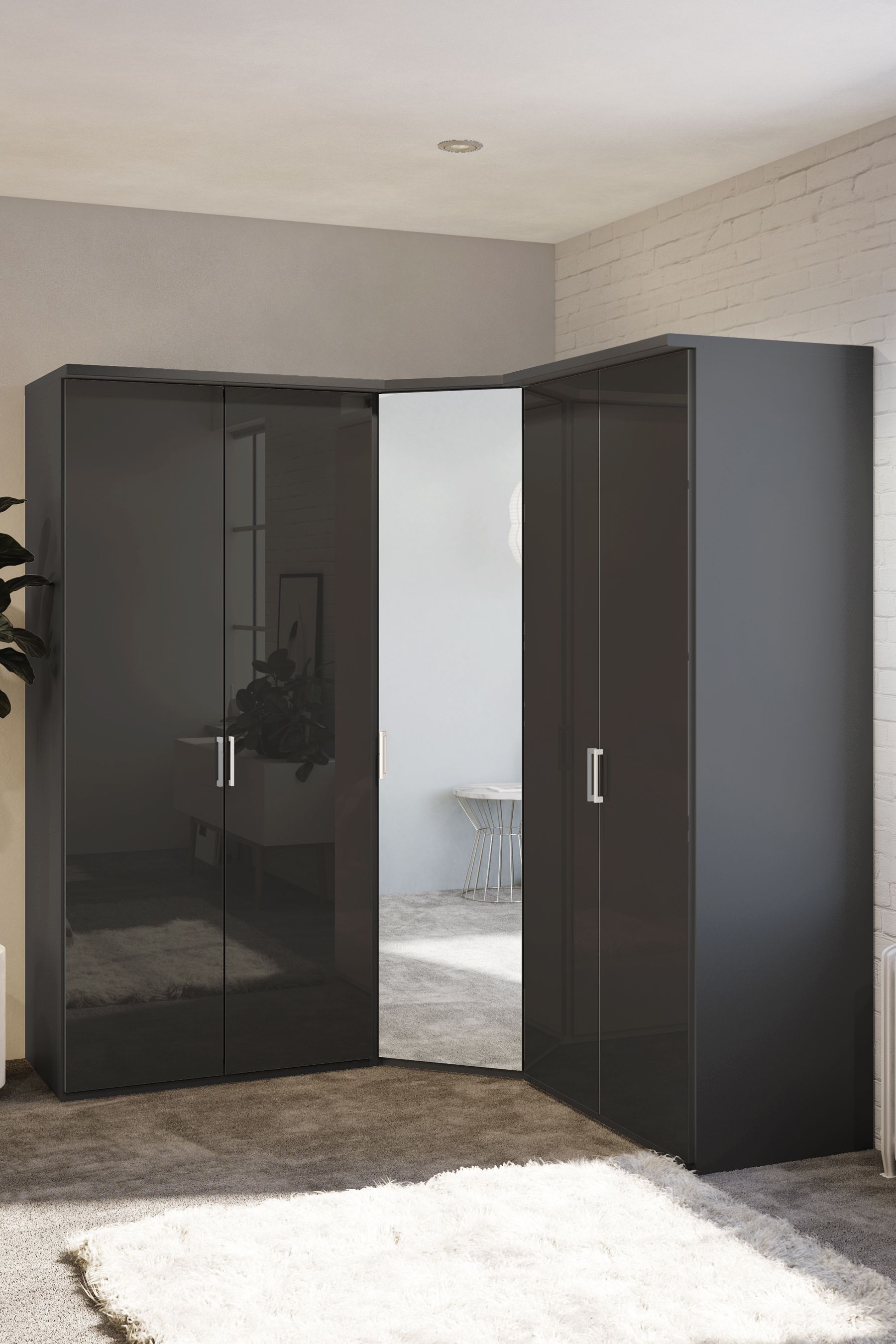 Wiemann Graphite Wiemann Peyton Corner Mirror Semi fitted Wardrobe