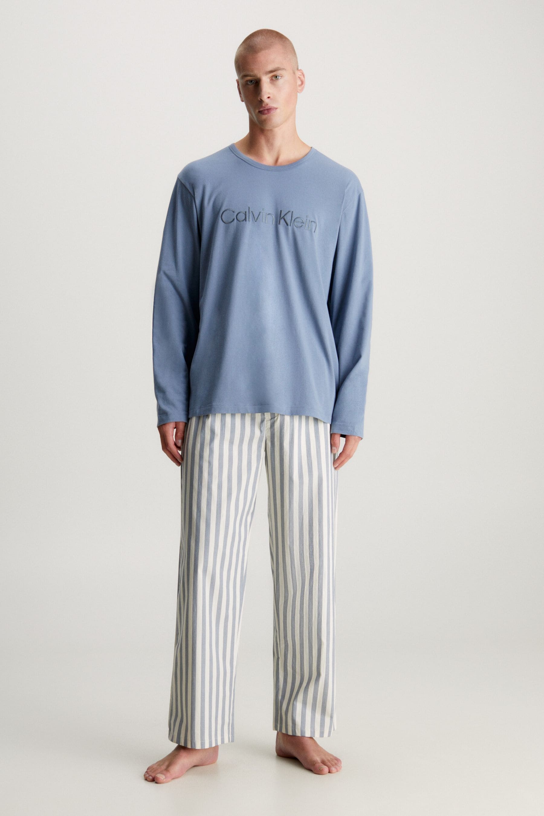 Buy Calvin Klein Blue Pure Cotton Sleep Lounge Pyjamas Set from Next Lithuania