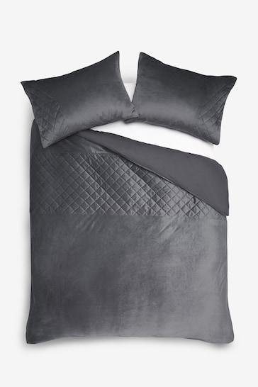 Grey Hamilton Velvet Duvet Cover And Pillowcase Set