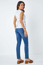 Roman Blue Polka Dot Ruched Stretch Tank Top - Image 3 of 5