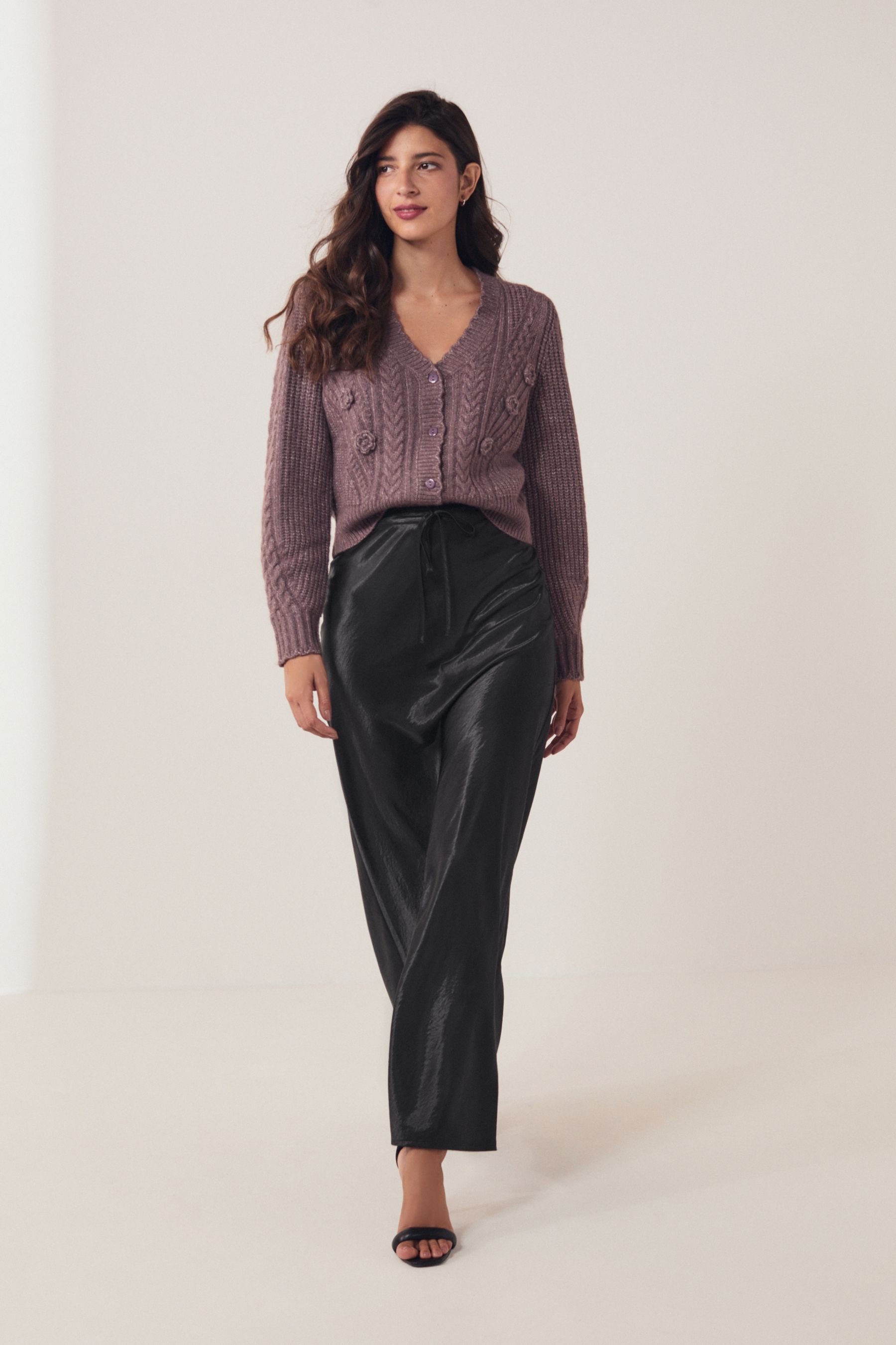 Buy Purple Cable Detail Flower Cardigan from Next Luxembourg