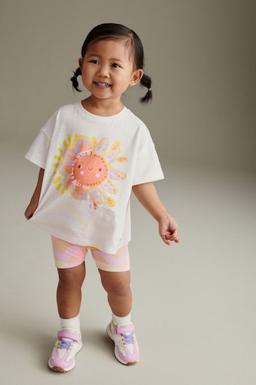 Pink/White Rainbow Sun Short Sleeve Top and Shorts Set (3mths-7yrs)