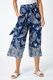 Roman Blue Paisley Print Wide Leg Cropped Trousers - Image 1 of 5