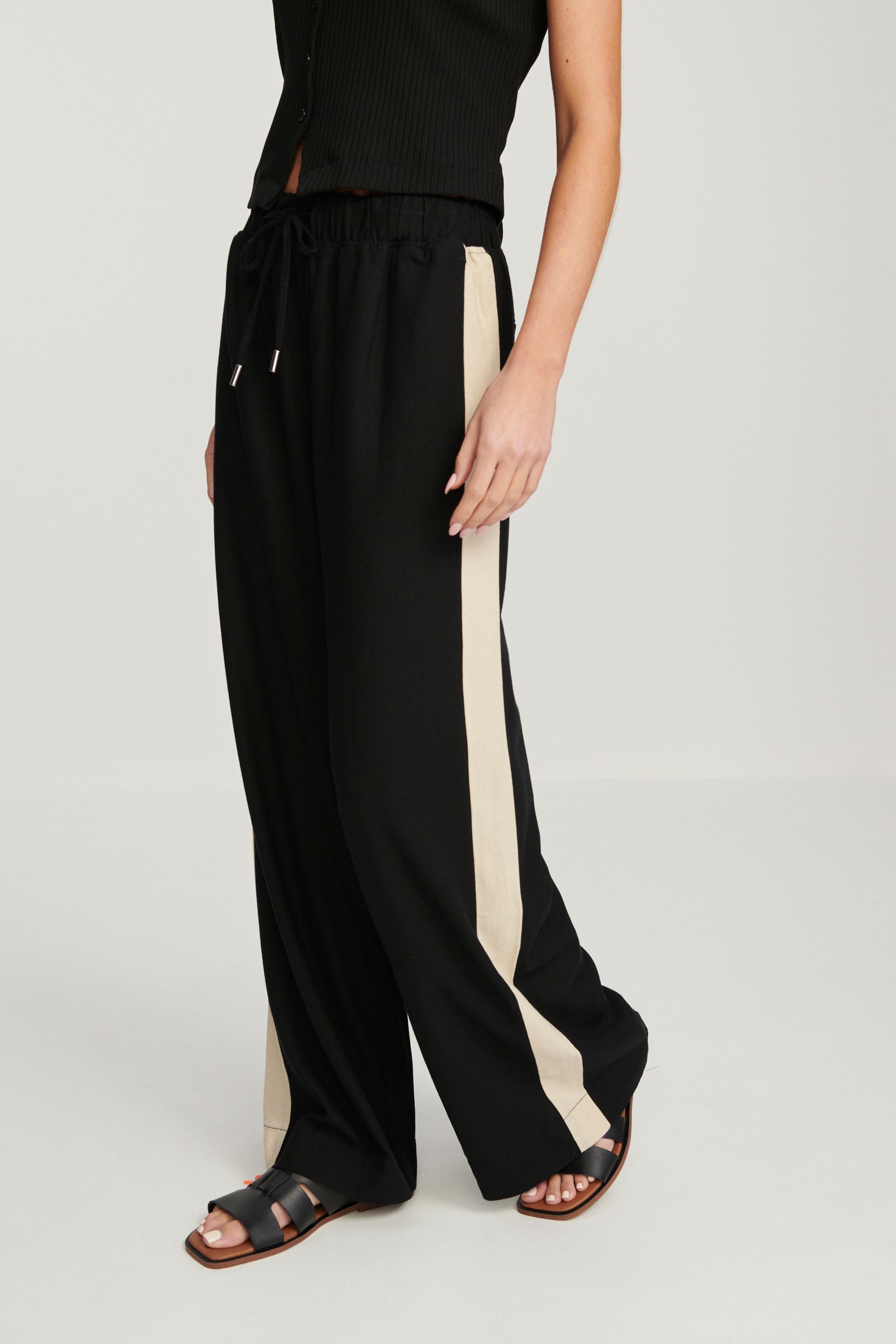 Buy Black Ecru Cream Linen Blend Side Stripe Track Trousers from Next Poland