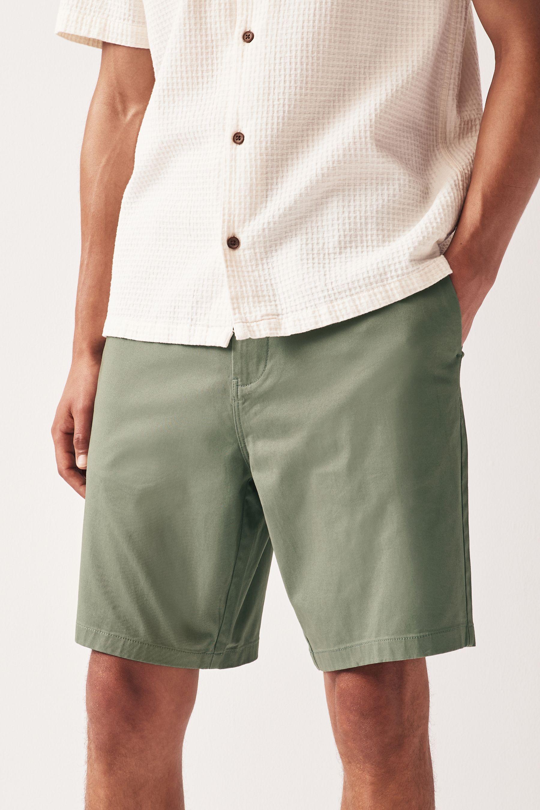 Sage Green Straight Fit Stretch Chinos Shorts