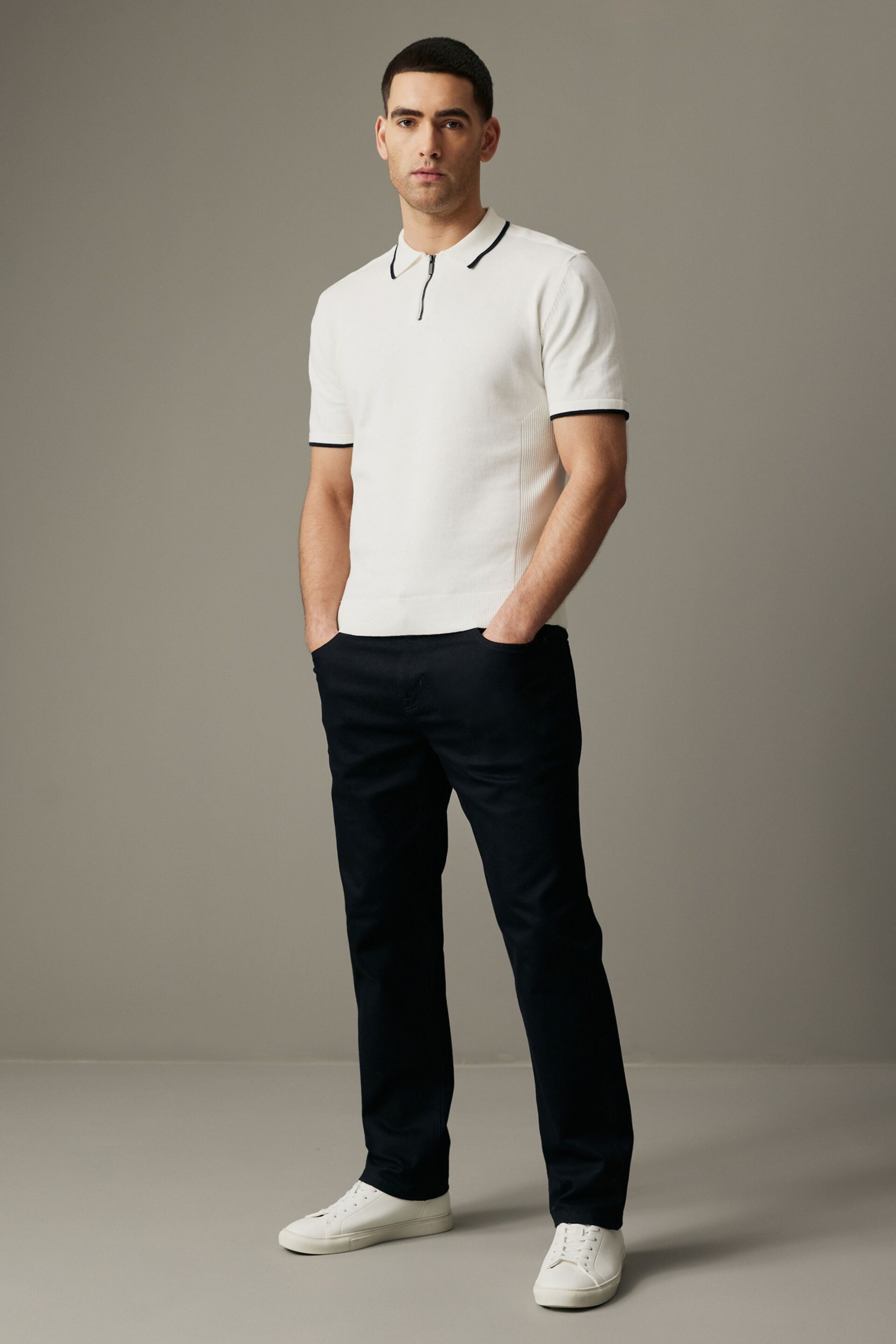 White Knitted Textured Panel Regular Fit Polo Shirt - Image 3 of 10