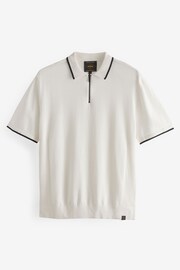White Knitted Textured Panel Regular Fit Polo Shirt - Image 8 of 10