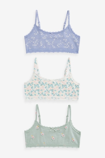 Blue/Pink Floral Strappy Crop Top 3 Pack (5-16yrs)