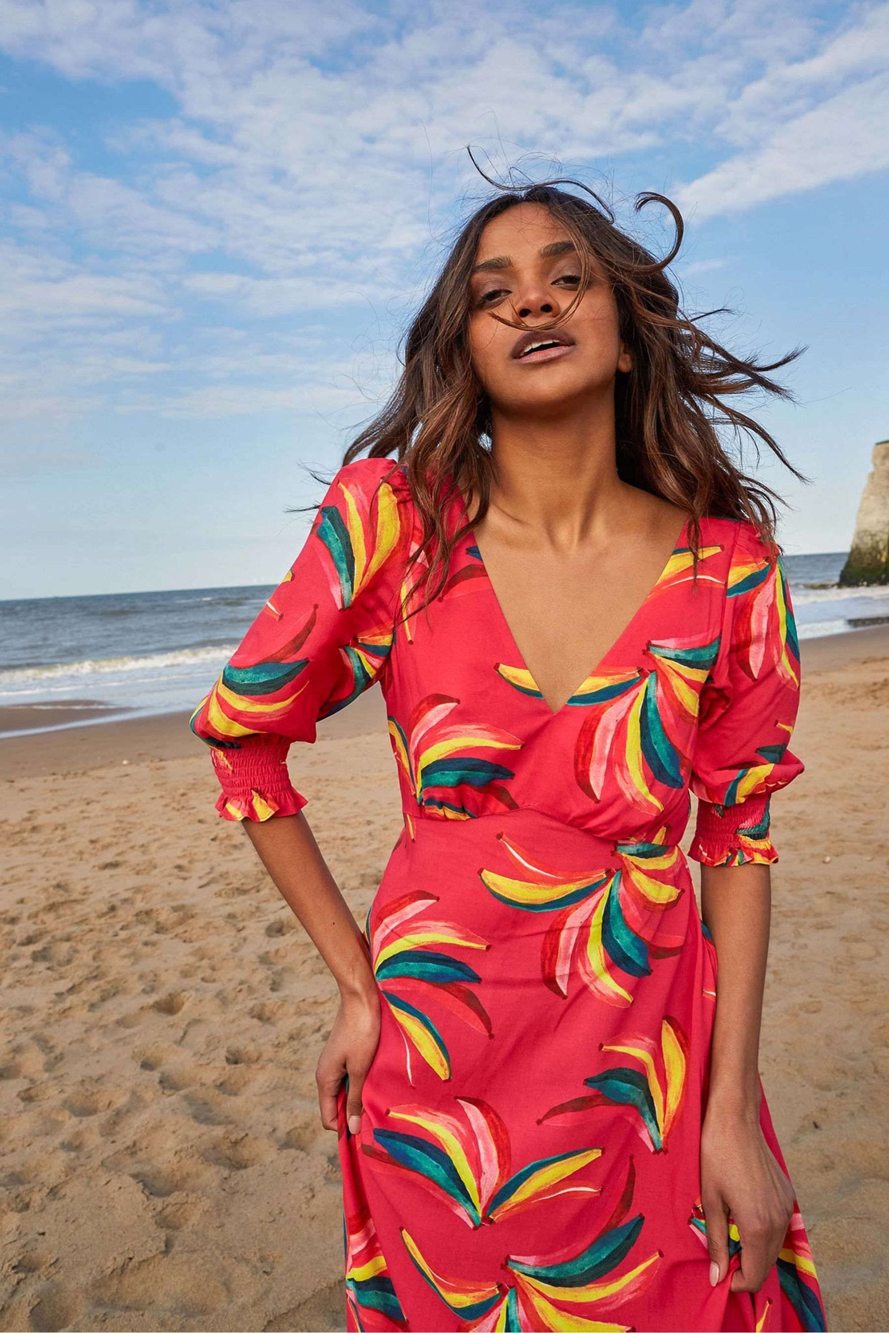 Buy Anorak Pink Bananas EcoVero Olivia Bow Midi Dress from Next Latvia