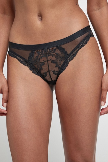 Black/White High Leg Lace Knickers 2 Pack