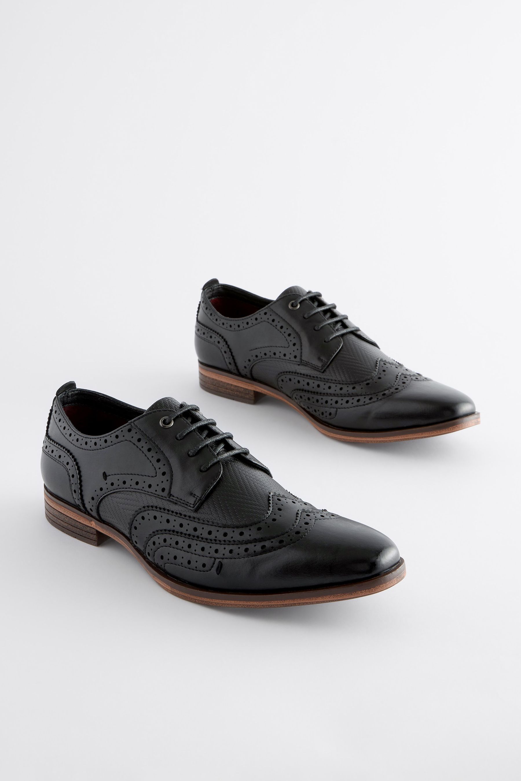Buy Black Texture Detail Double Wing Brogue Shoes from the Next UK online shop