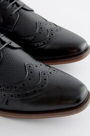 Black Texture Detail Double Wing Brogue Shoes - Image 6 of 7