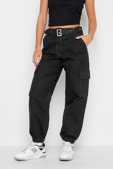 PixieGirl Petite Black Belted Cuffed Jogger Jeans