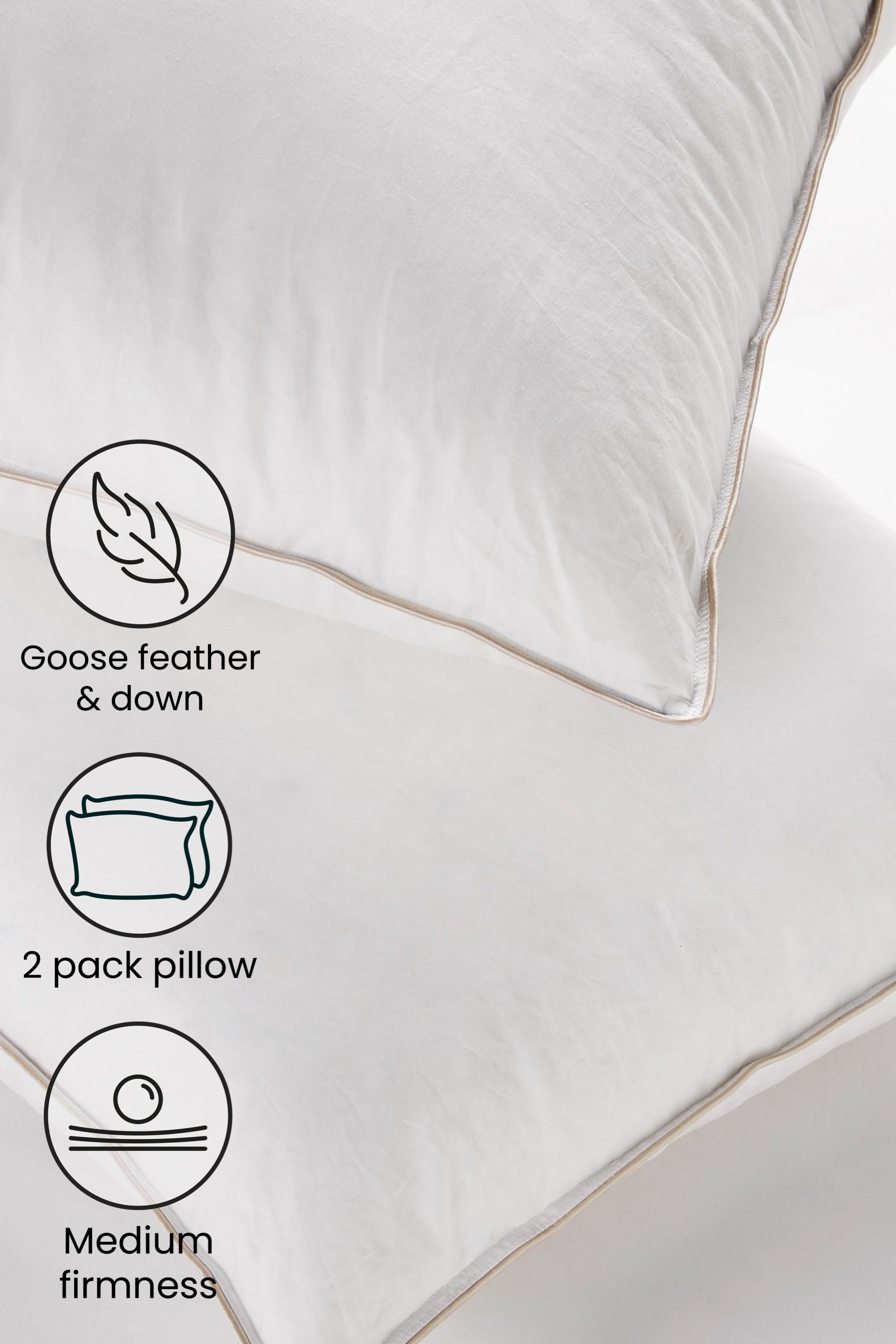 Buy Set of 2 Medium 100 Cotton Goose Feather and Down Pillows from Next Luxembourg
