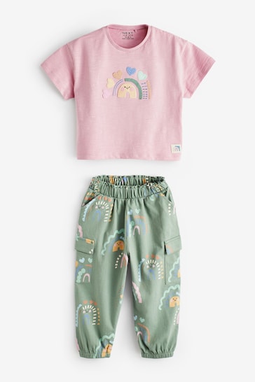 Pink Pastel Rainbow Short Sleeve T-Shirt and Cargo Trousers Set (3mths-7yrs)