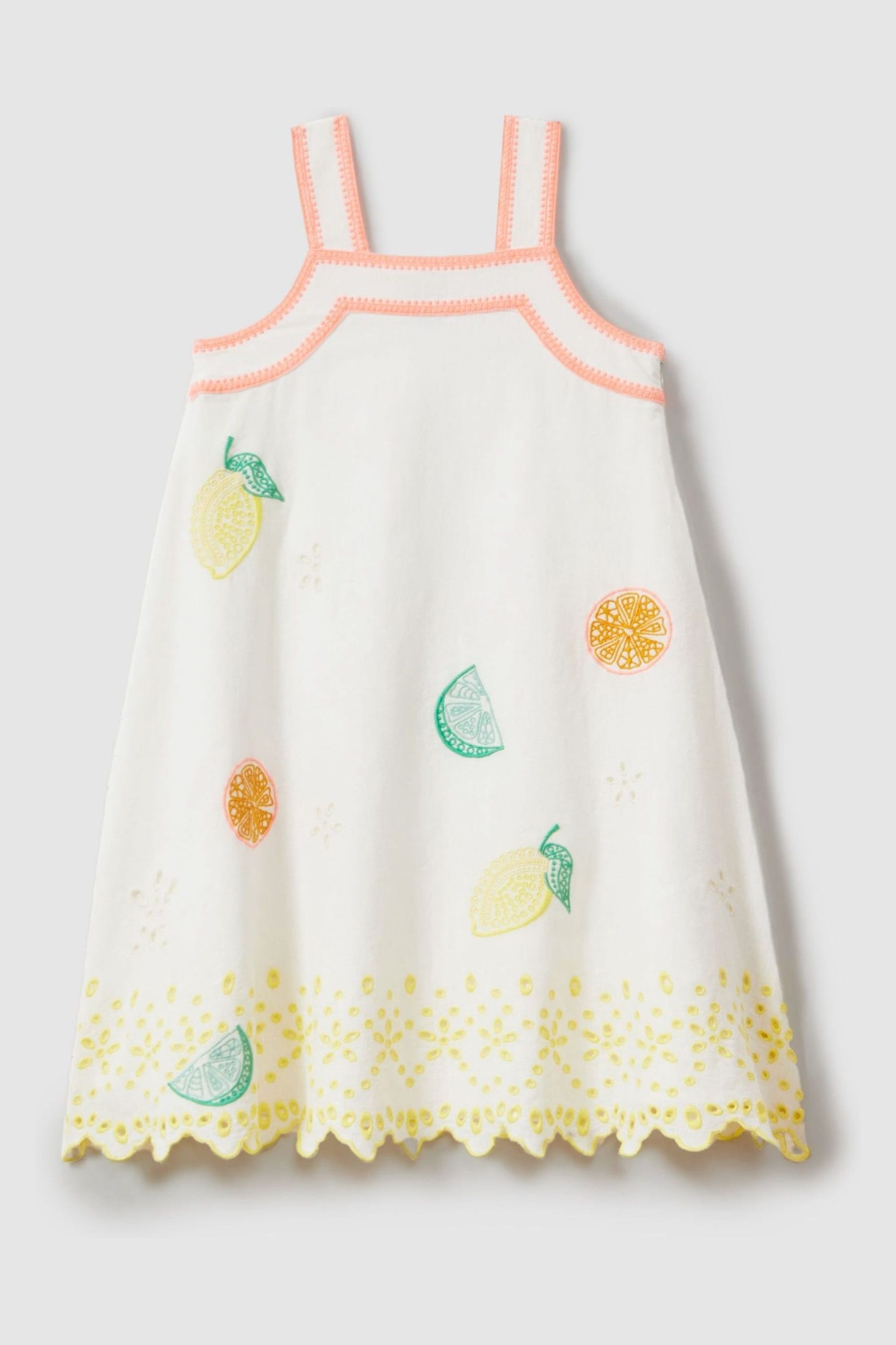 Reiss Ivory Print Arabella Teen Cotton Linen Broderie Dress - Image 1 of 4