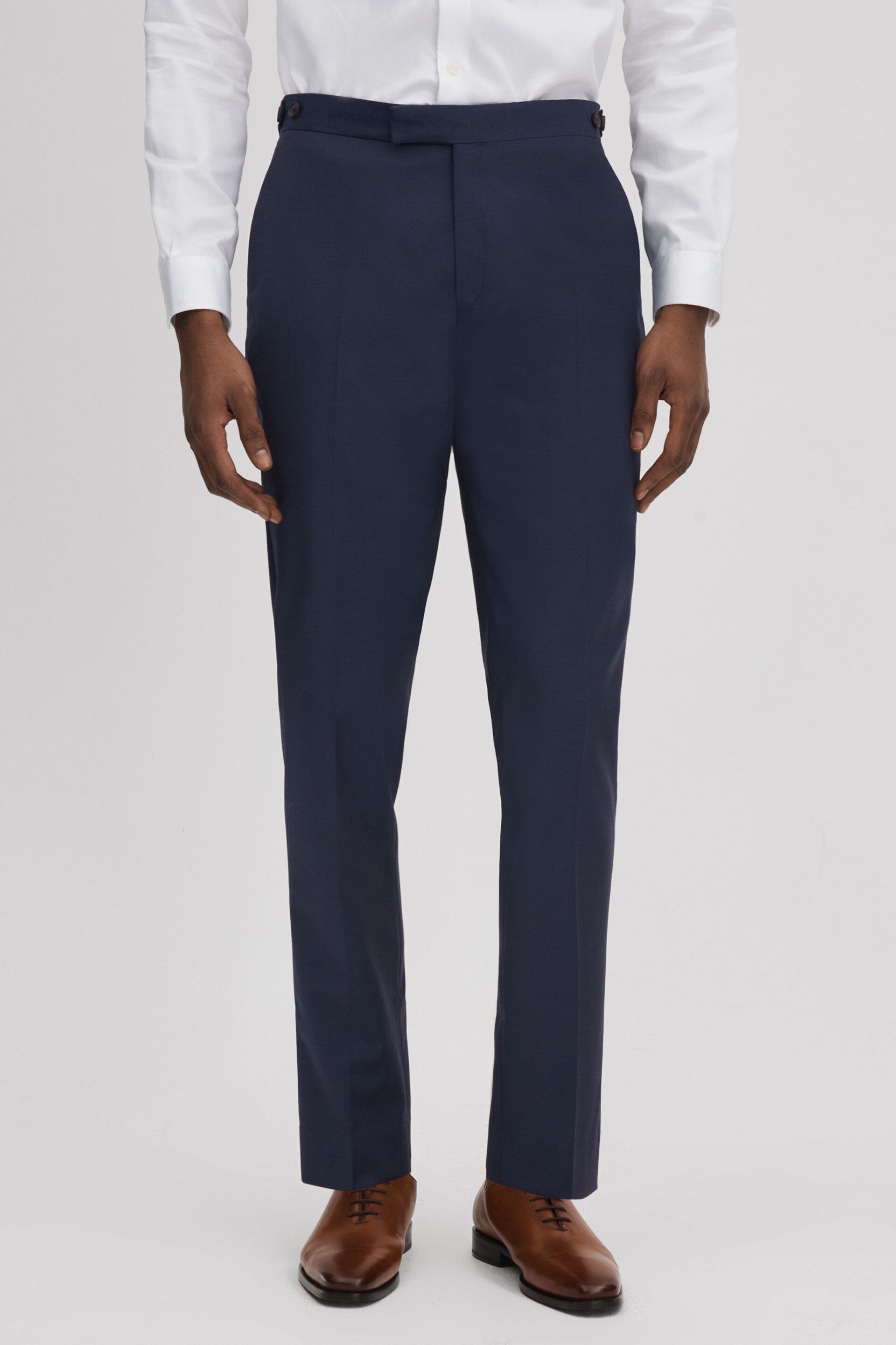 Reiss Navy Destiny Wool Side Adjuster Trousers - Image 1 of 5