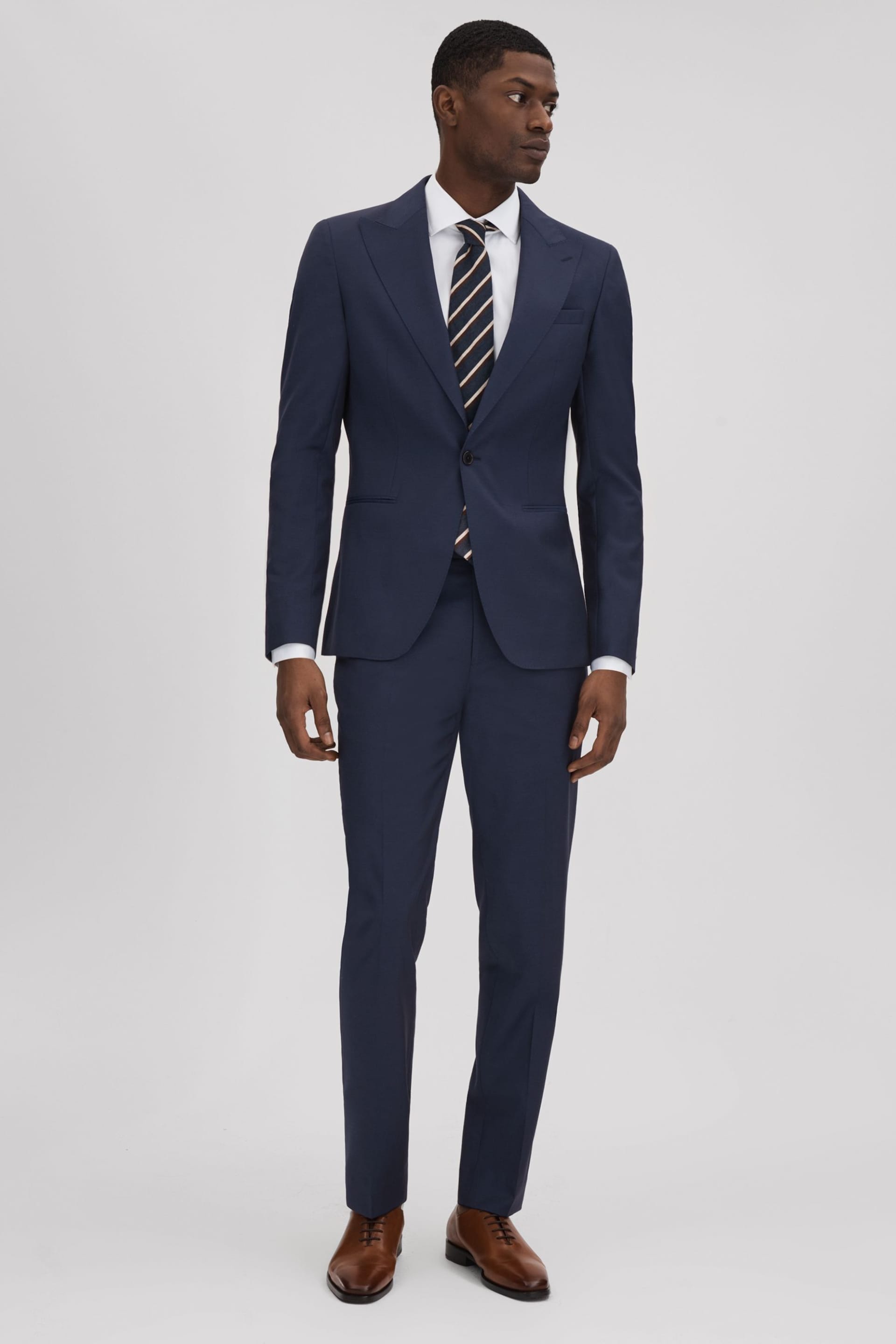 Reiss Navy Destiny Wool Side Adjuster Trousers - Image 3 of 5