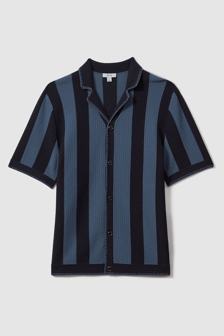 Reiss Navy/Blue Naxos Knitted Cuban Collar Shirt - Image 2 of 5