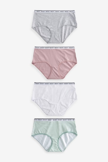 White/Grey/Pink/Light Green Midi Cotton Rich Logo Knickers 4 Pack