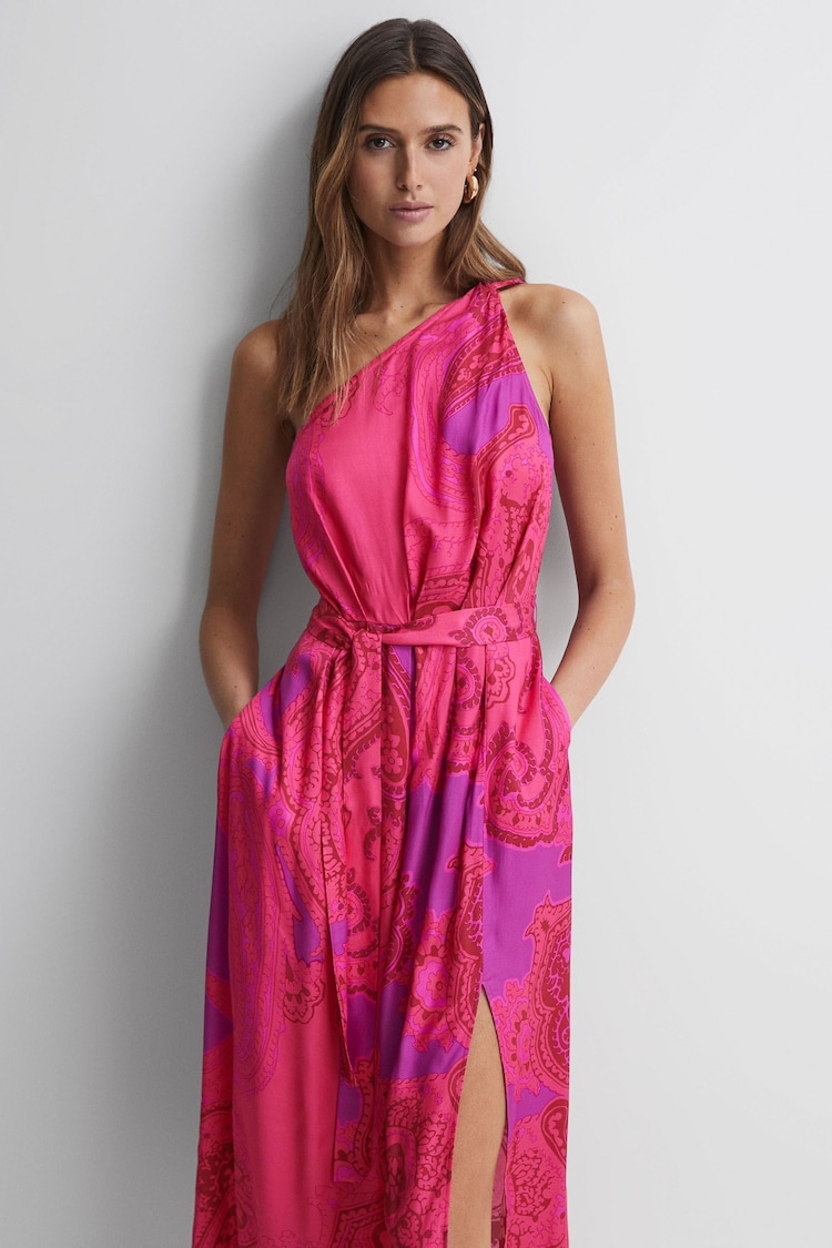 Reiss Pink Mila One Shoulder Paisley Maxi Dress - Image 1 of 5