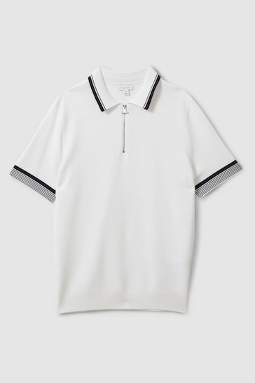 Reiss Optic White Chelsea Half-Zip Polo Shirt
