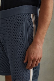Reiss Airforce Blue Creek Cotton Blend Crochet Drawstring Shorts - Image 3 of 4