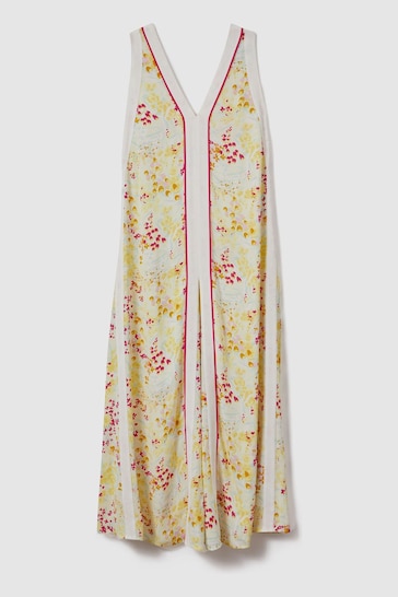 Reiss Pink/Yellow Eliza Floral Print Maxi Dress