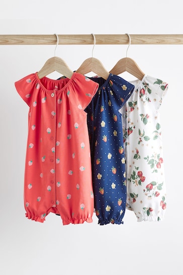 White/Blue/Red Strawberry Baby Rompers 3 Pack