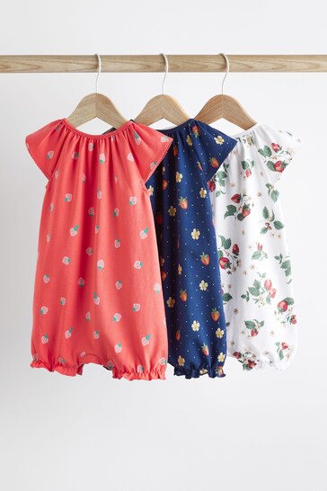 White/Blue/Red Strawberry Baby Rompers 3 Pack
