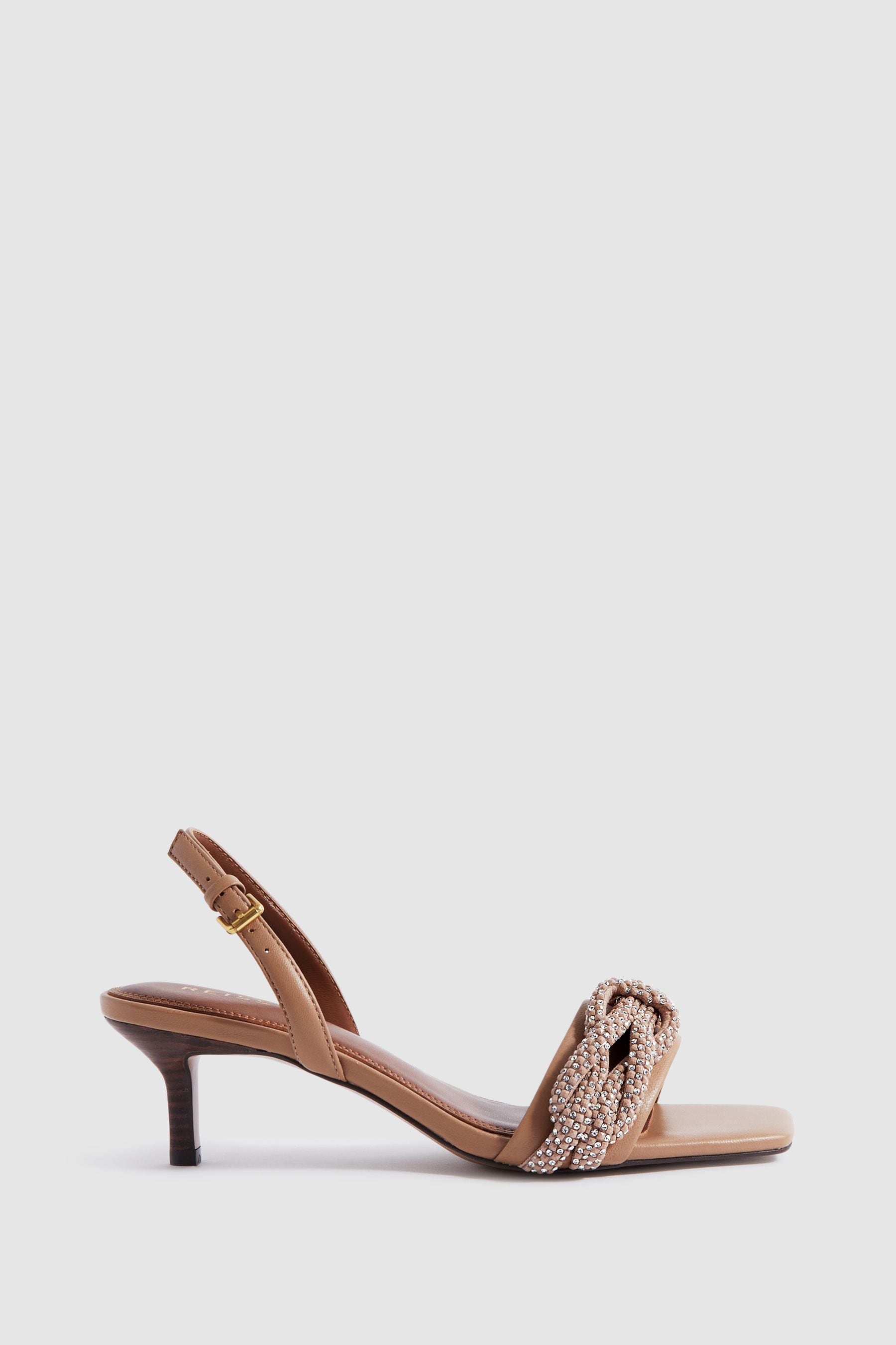 Buy Reiss Tan Alicia Leather Embellished Knot Kitten Heels from Next Luxembourg