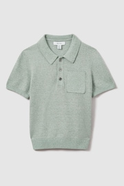 Reiss Sage Melange Demetri Junior Textured Cotton Polo Shirt - Image 2 of 4