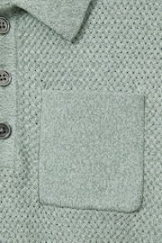 Reiss Sage Melange Demetri Junior Textured Cotton Polo Shirt - Image 4 of 4