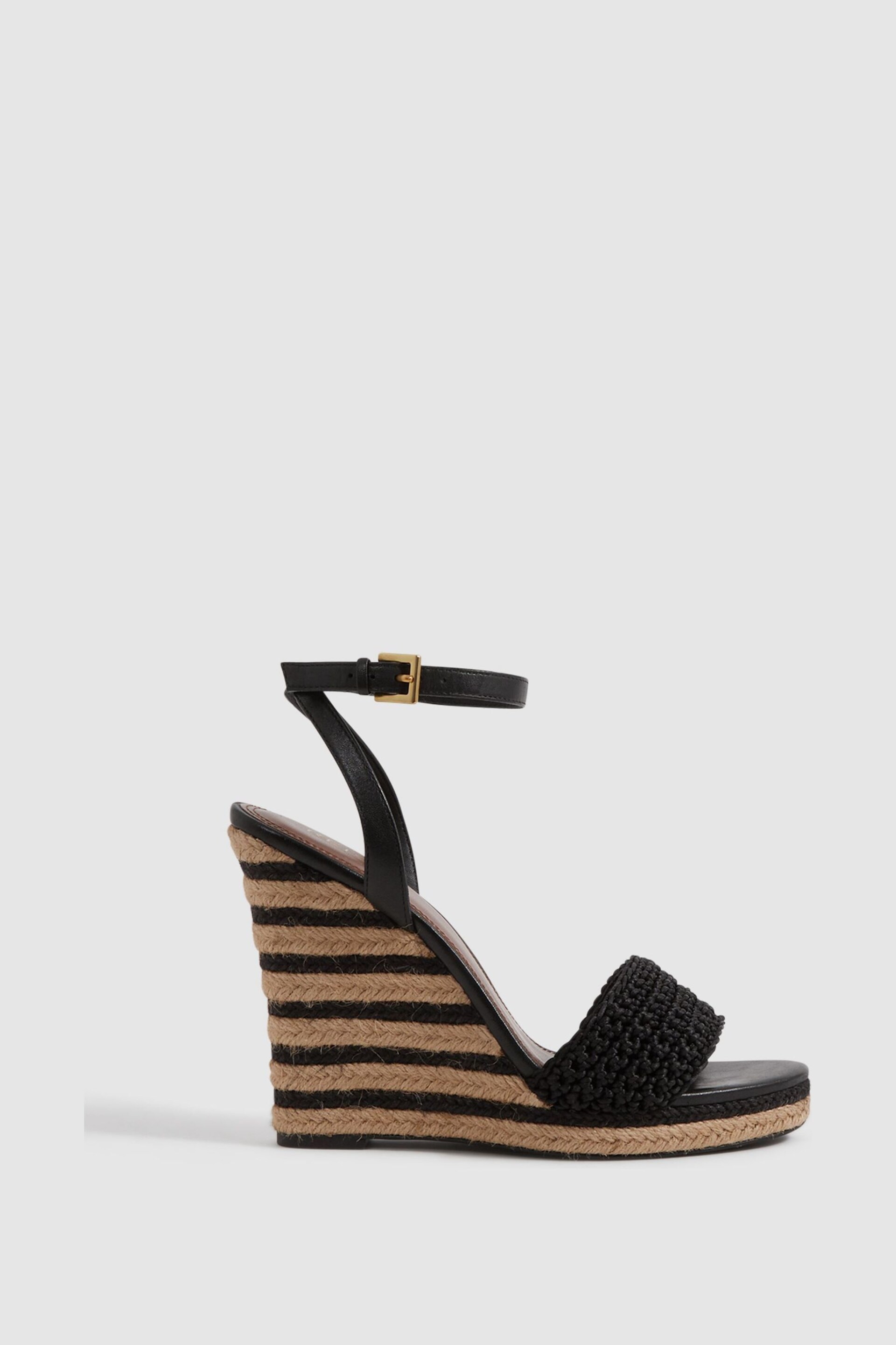 Reiss Black/Neutral Selene Crochet Wedges Heels - Image 1 of 5