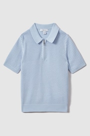 Reiss Soft Blue Burnham Teen Textured Half-Zip Polo T-Shirt - Image 1 of 4