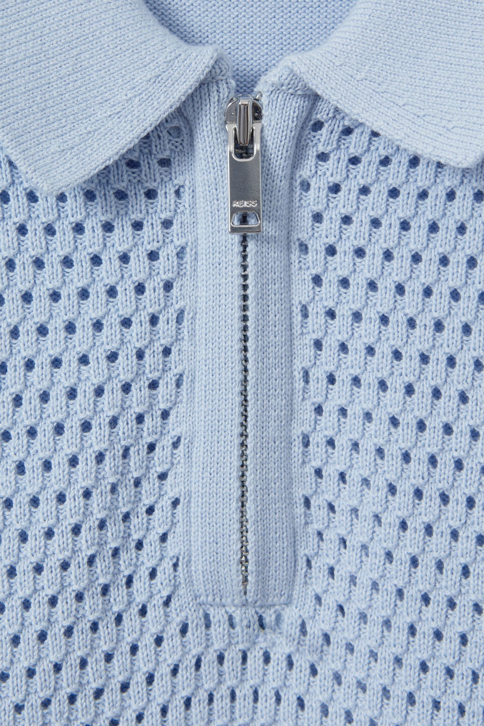 Reiss Soft Blue Burnham Teen Textured Half-Zip Polo T-Shirt - Image 4 of 4