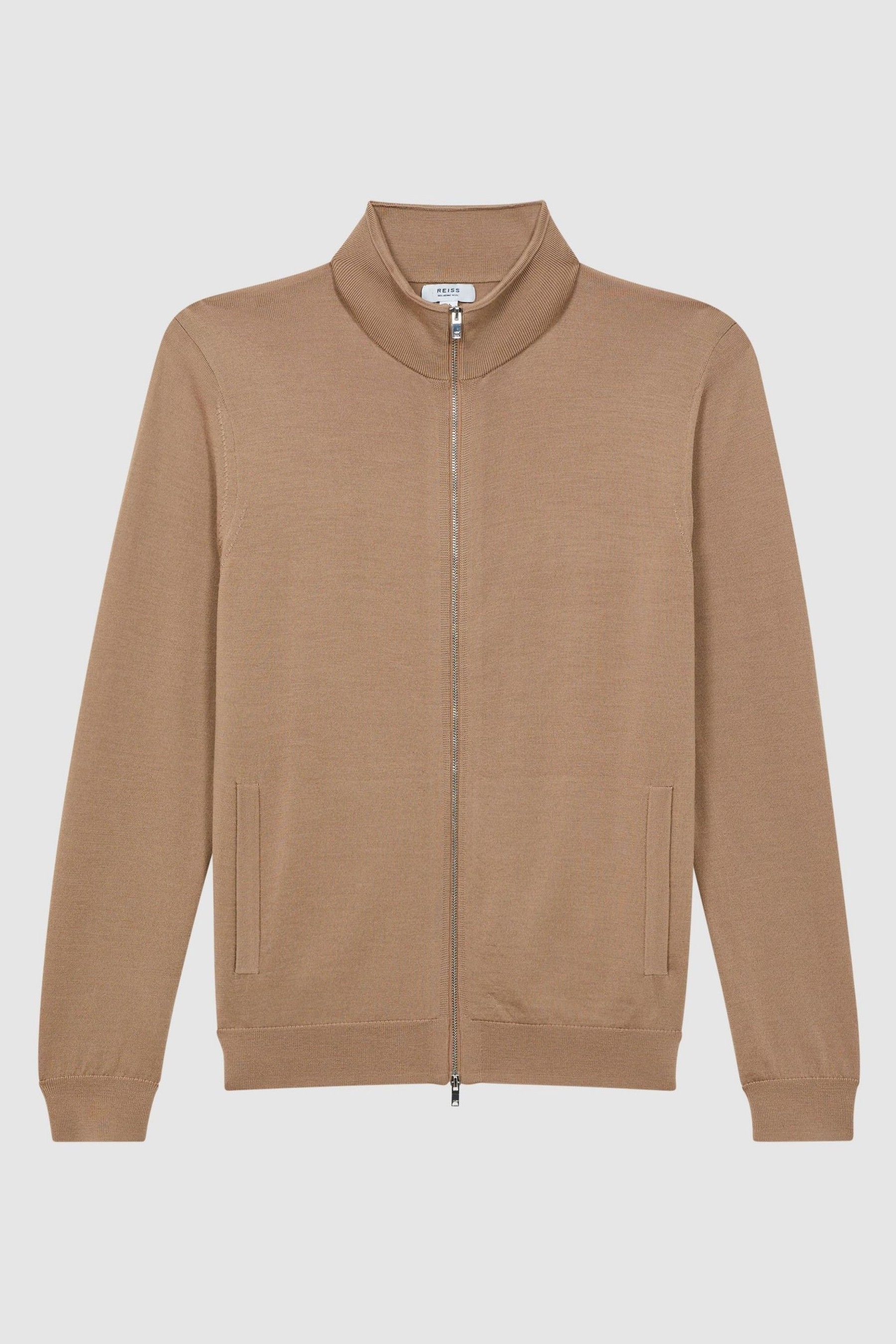 Buy Reiss Camel Hampshire Merino Wool Funnel Neck Cardigan from Next Australia