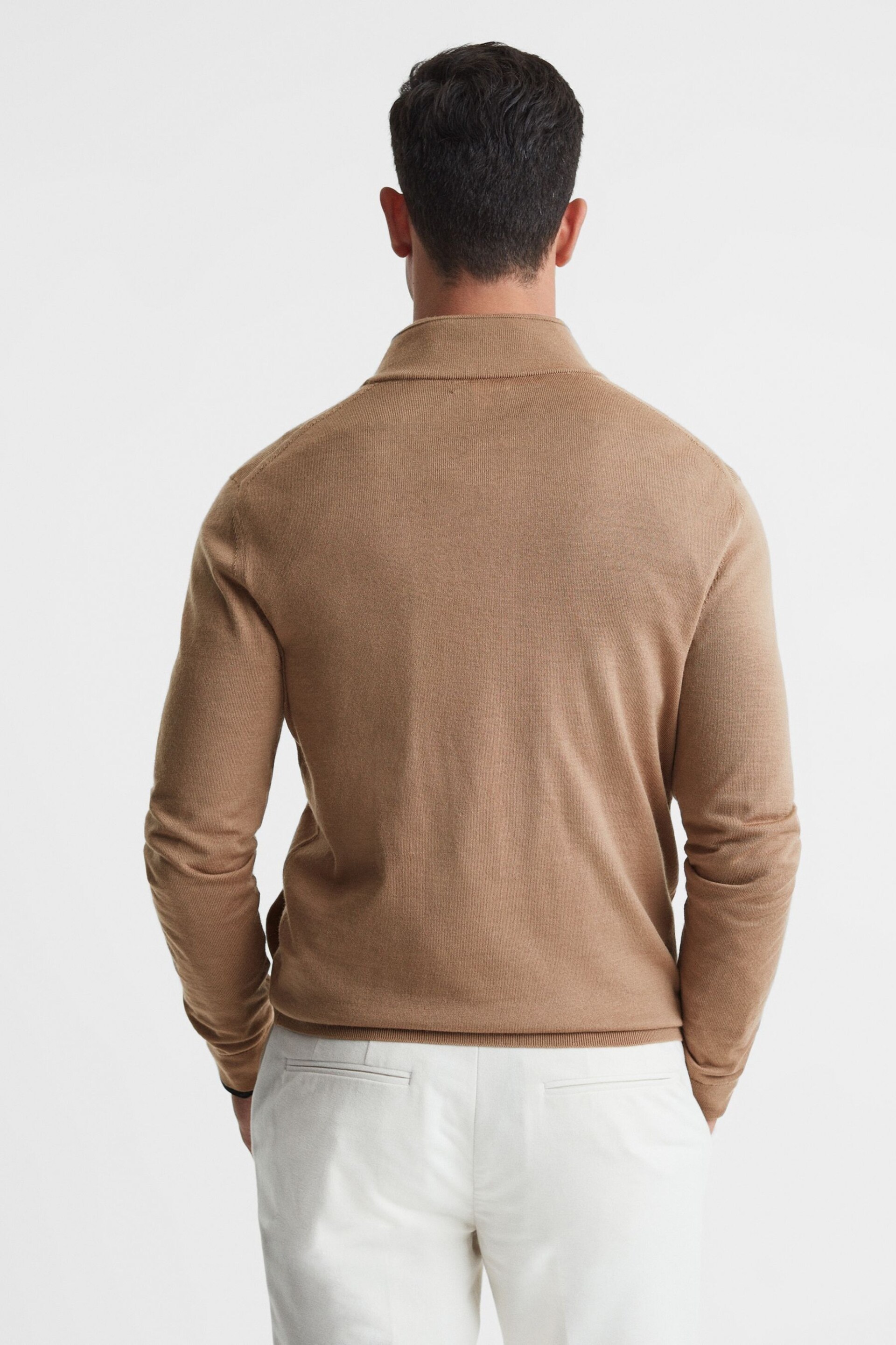 Reiss Camel Hampshire Merino Wool Funnel-Neck Jacket - Image 5 of 5