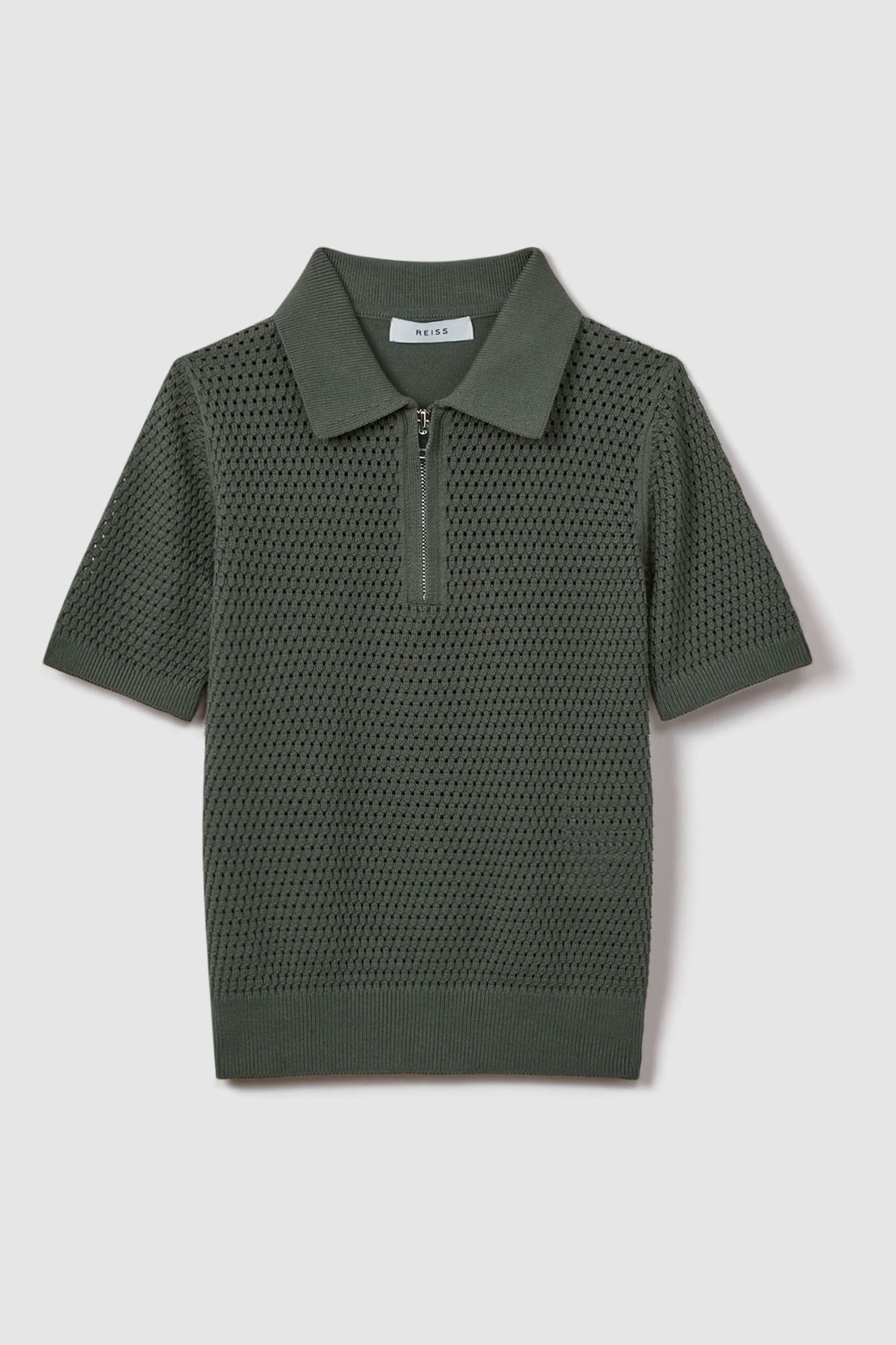 Reiss Dark Sage Burnham Teen Textured Half-Zip Polo T-Shirt - Image 2 of 6