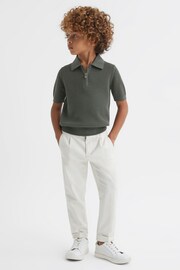Reiss Dark Sage Burnham Teen Textured Half-Zip Polo T-Shirt - Image 3 of 6