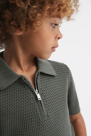 Reiss Dark Sage Burnham Teen Textured Half-Zip Polo T-Shirt - Image 4 of 6